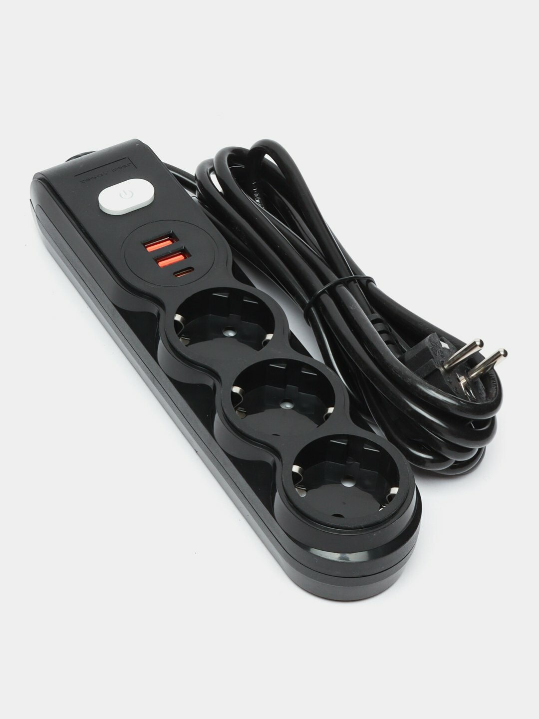 Удлинитель, электрический 5 м, сетевой фильтр, 3 розетки, 2 USB порта, Type-C черный