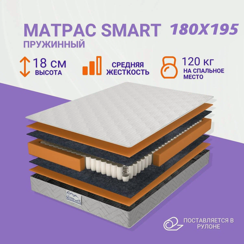 Изображение товара Matratex Матрас 180х195, независимые пружины, ортопедический, двуспальный, SMART