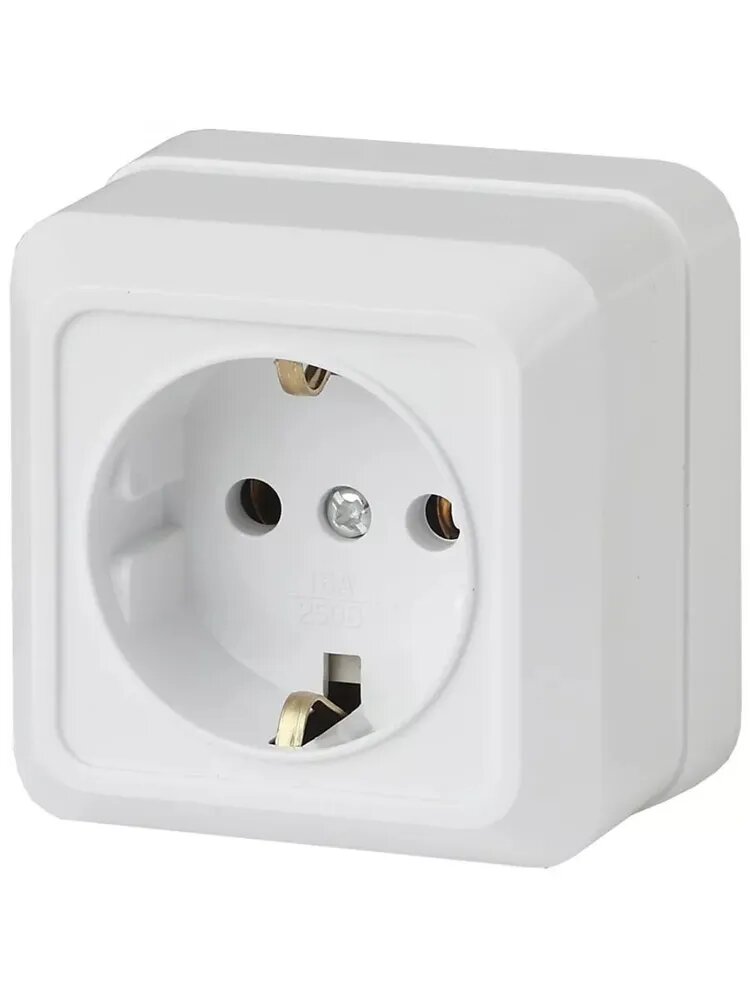 Розетка Intro Quadro 2-202-01 с заземлением 2P+E Schuko 16А-250В IP20 открытой установки белая — фото 1