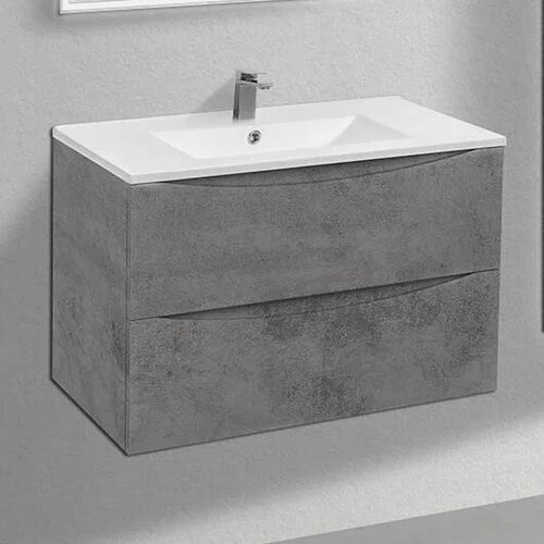 Изображение товара Тумба с раковиной Vincea Mia 80 подвесная, 81, 5 см, серая, матовая, из МДФ, с ящиками, раковина для ванной, фарфоровая, прямоугольная, встроенный слив-перелив