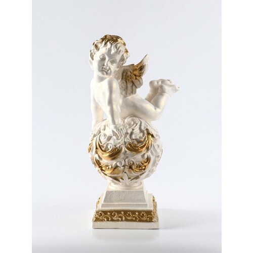Фигура гипс Ангел на шаре 502025 см белый с золотом 2078₽