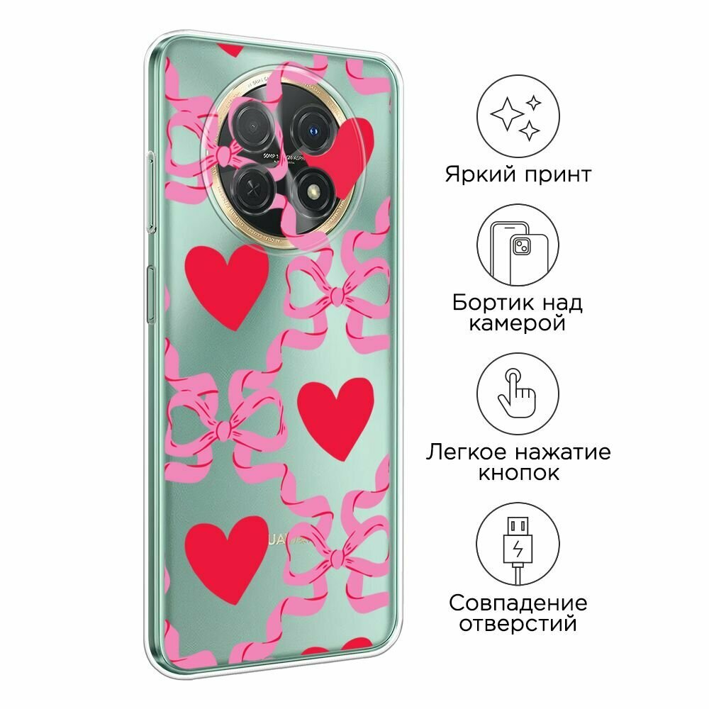 Чехол на Huawei Nova Y91 / Хуавей Нова Y91 с принтом "Hearts and ribbons 2 - 14 февраля", прозрачный — фото 1