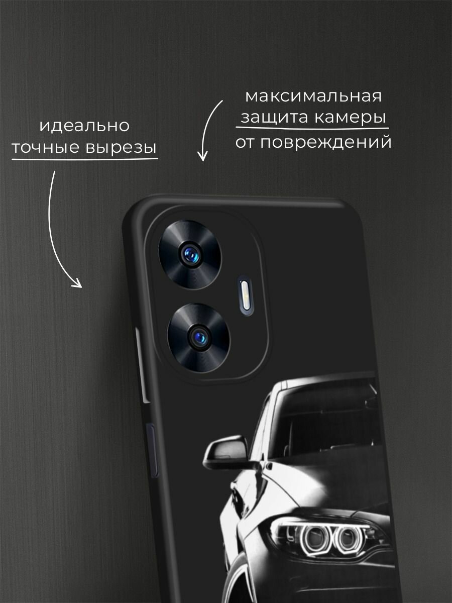Черный матовый чехол на Realme C55 / Реалми C55 с принтом "Крутая черная машина" — фото 1