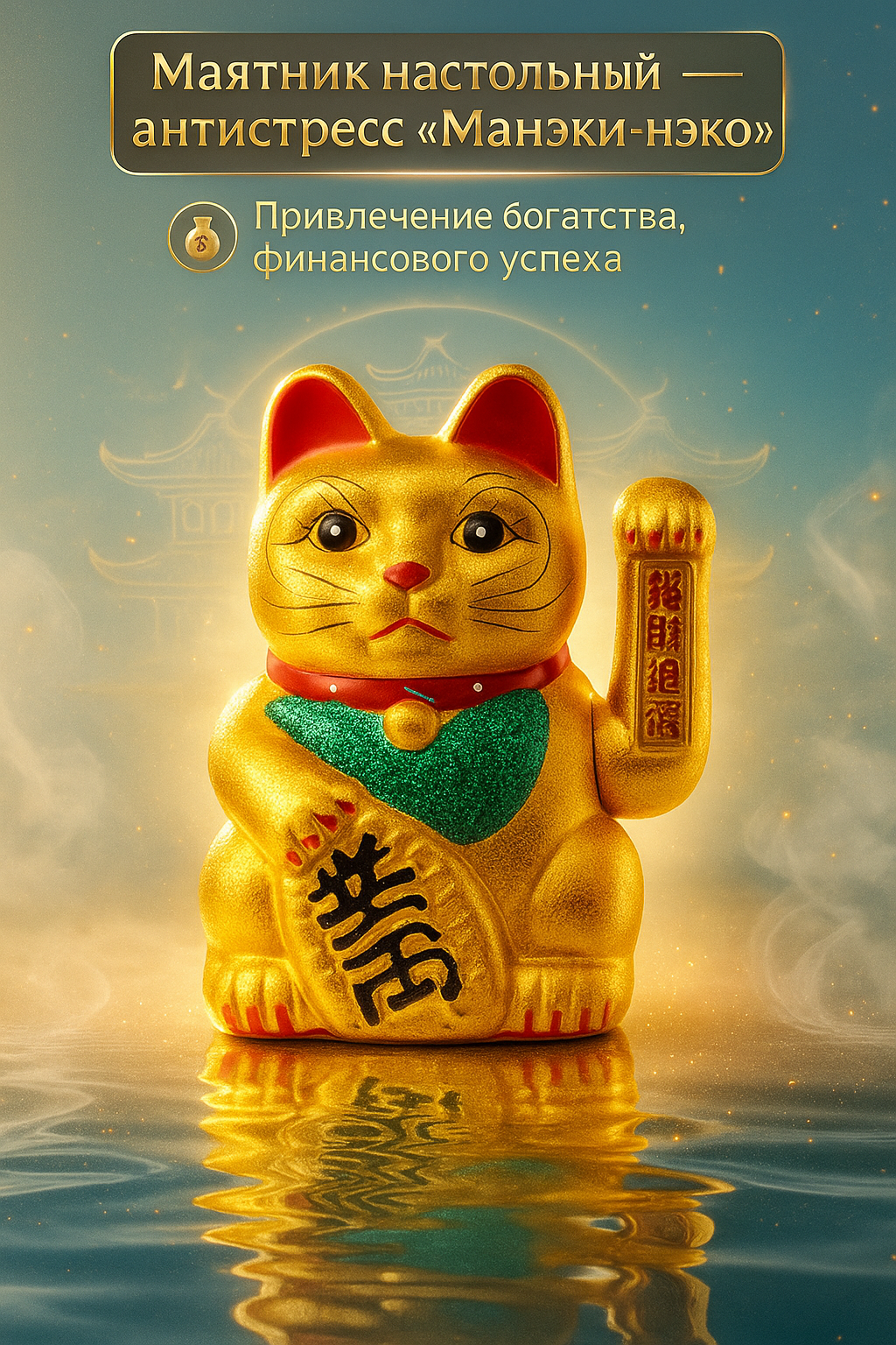 Статуэтка "Манэки-Нэко" денежный кот машет лапкой керамика цвет золотистый высота 17 см