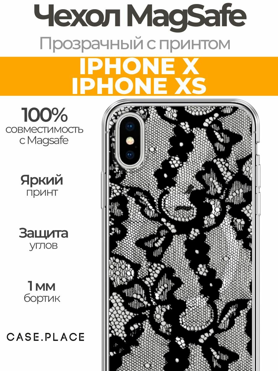 Чехол на Apple iPhone X/XS (Айфон X/XS) MagSafe с магнитом и принтом Черная сетка 2