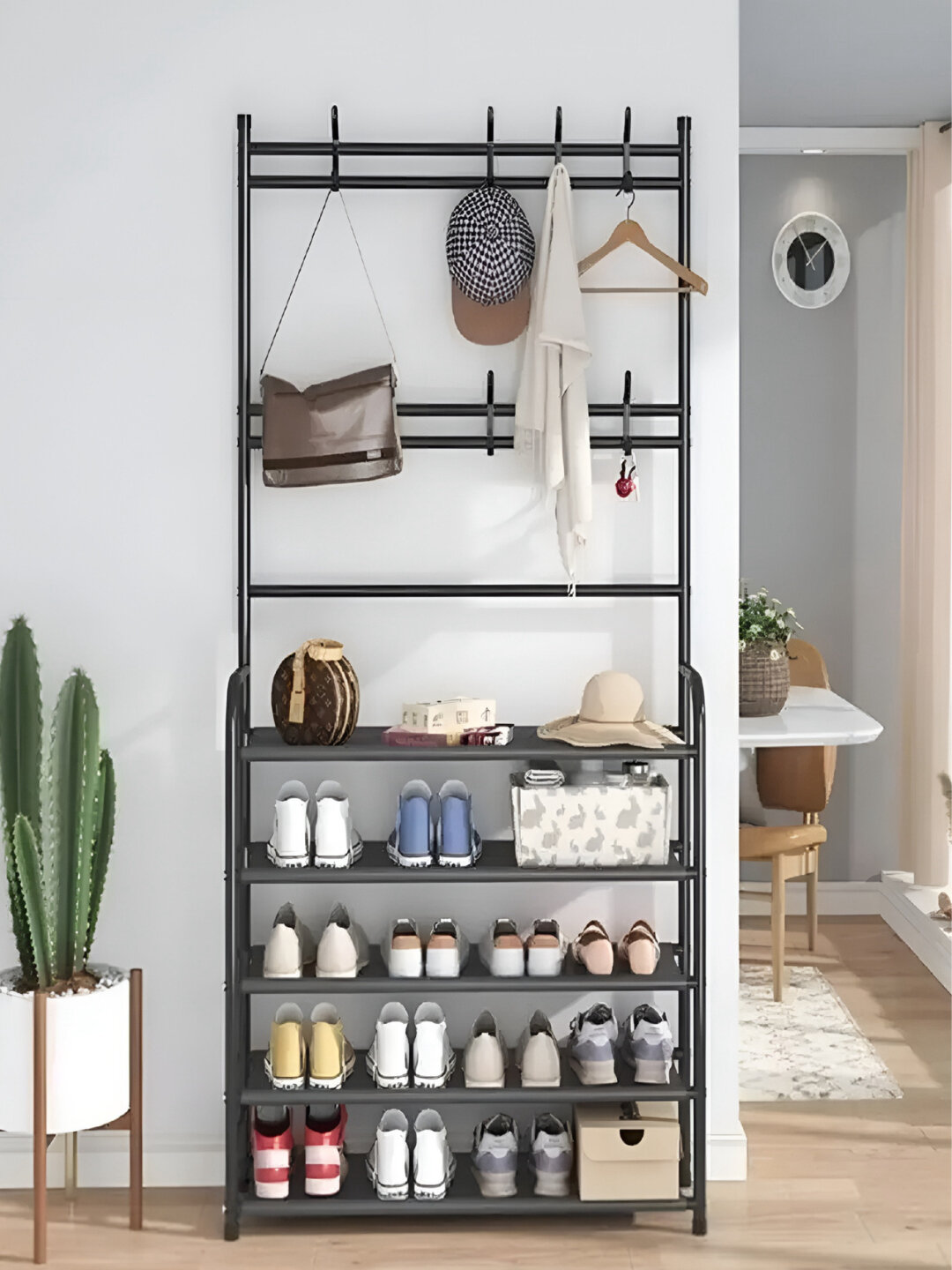 Обувница для прихожей с вешалкой - Черный, И Белая 80-26-170