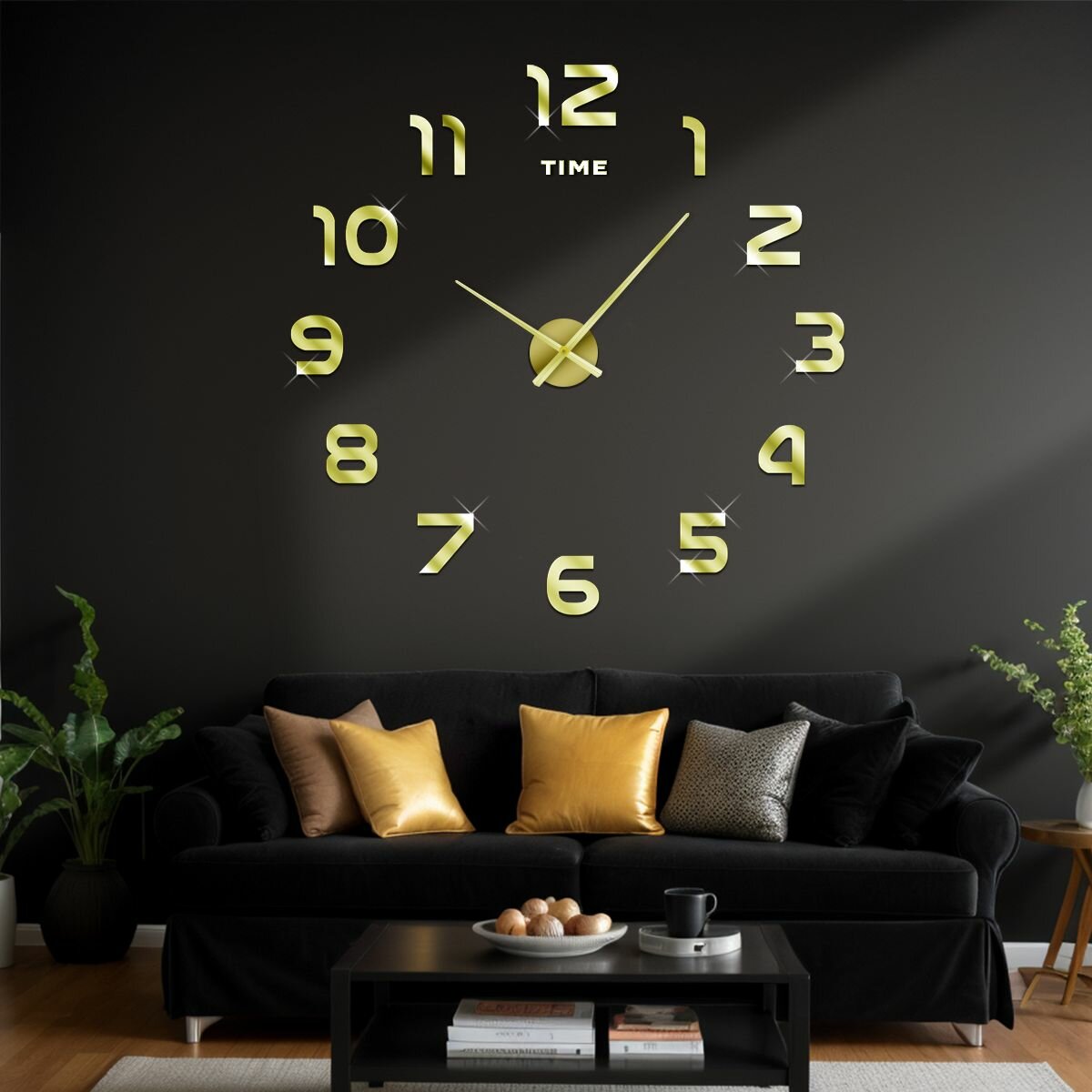 Большие настенные 3D часы №6 (max 130см) зеркальное золото