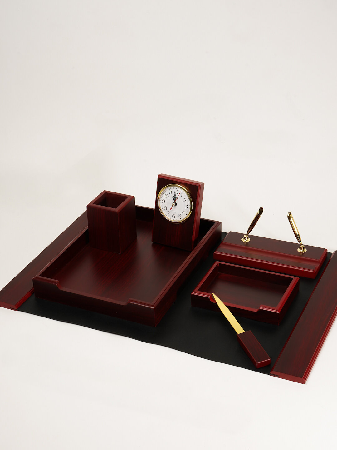 Набор деревянных органайзеров для стола, классического дизайна, коричневого цвета, включает 6 предметов