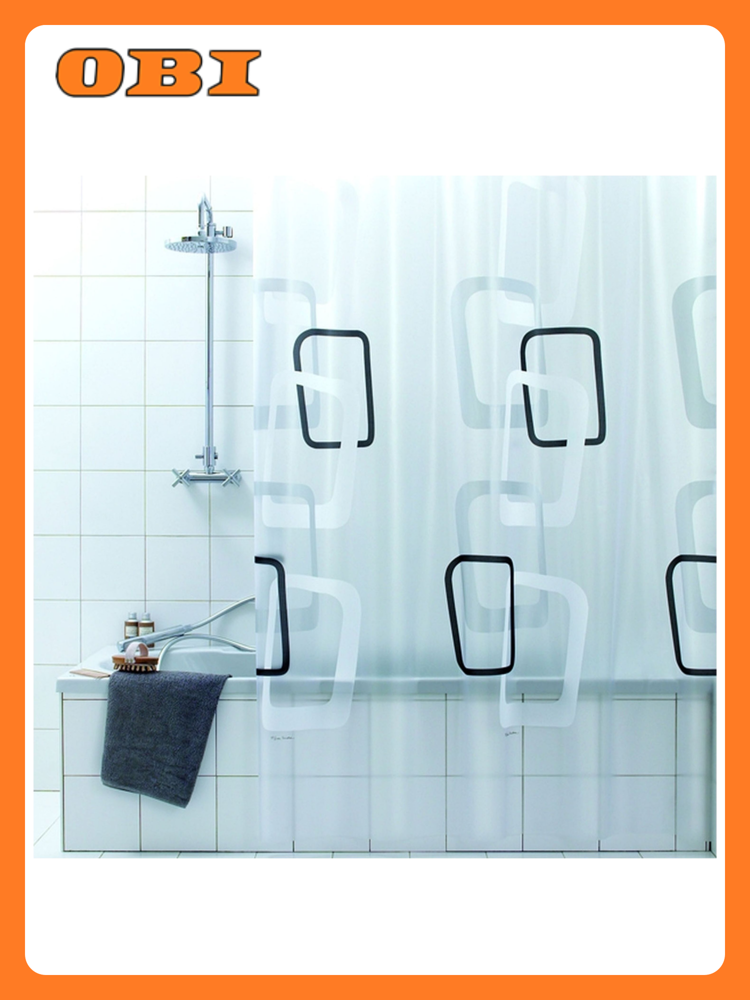 Штора для ванны Bacchetta Quadri nero 180x200 см белая