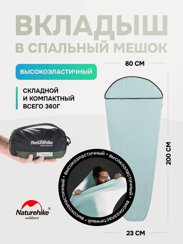 Изображение товара Вкладыш в спальный мешок Naturehike, 200 см, цвет Sea salt blue, NH17N002-D