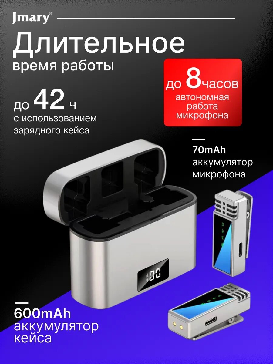 Беспроводной микрофон JMARY Type-C MW15 MW15, ленточный, для ПК, планшета, смартфона, на клипсе — фото 1