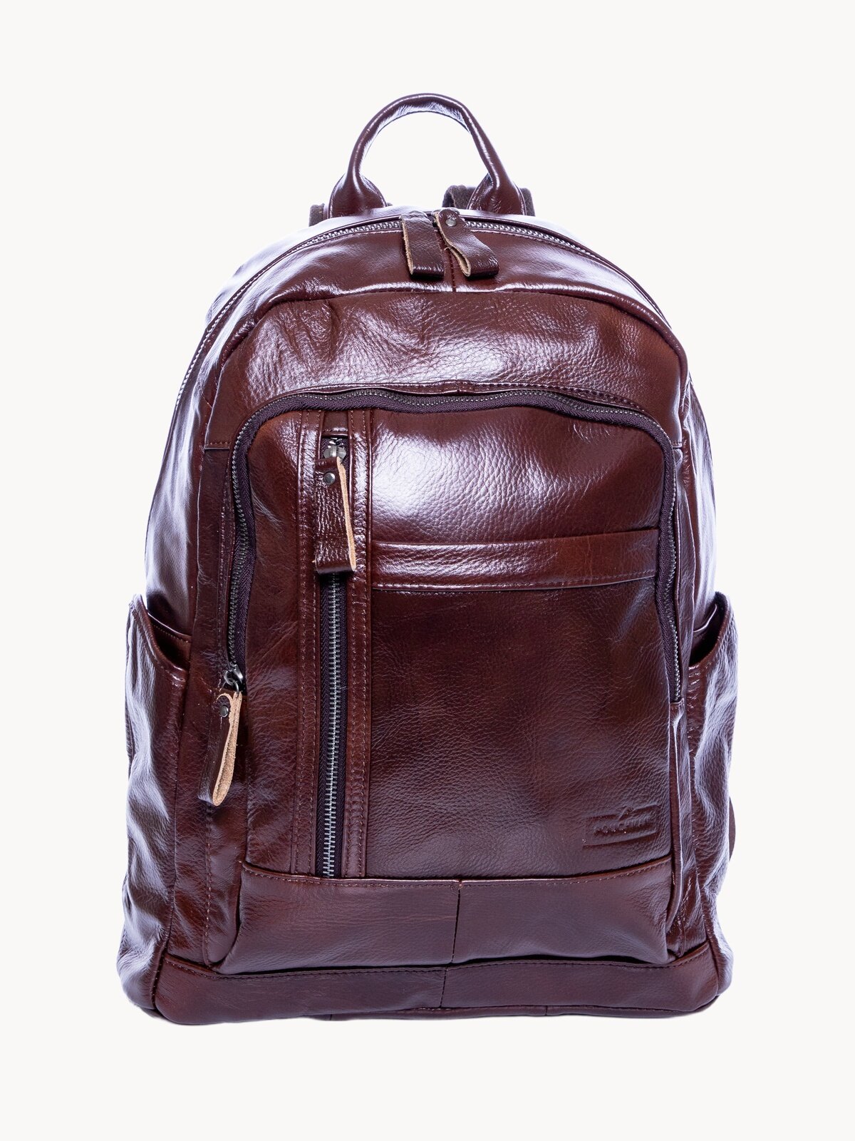 Рюкзак городской PouchMan, мужской, натуральная кожа, большой, для ноутбука, 21 л, 36х44х15 см, коричневый матовый