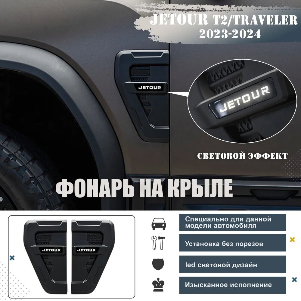 Фонарь на крыло Jetour T2/Traveler с LED подсветкой, ABS пластик, установка без порезов