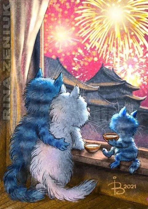 Алмазная мозаика "Rina Zenyuk Blue Cats" 40*50см, без рамы. Отлично подходит для дома, украшения, подарков, Рождества.