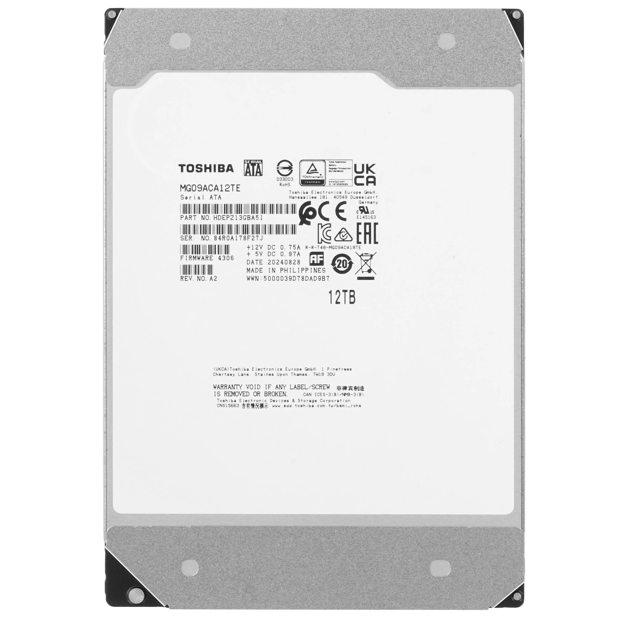 Жесткий диск серверный 3.5" 12TB Toshiba Enterprise Capacity HDD MG09ACA12TE SATA 6Gb/s