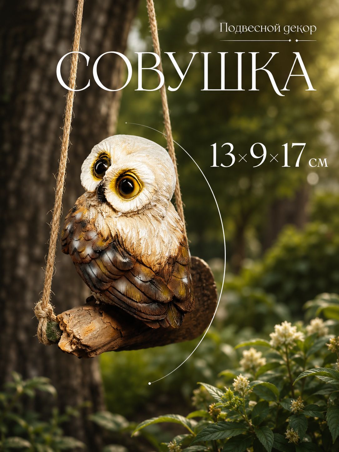 Фигурная подвеска-сова 17 см для дачи и сада