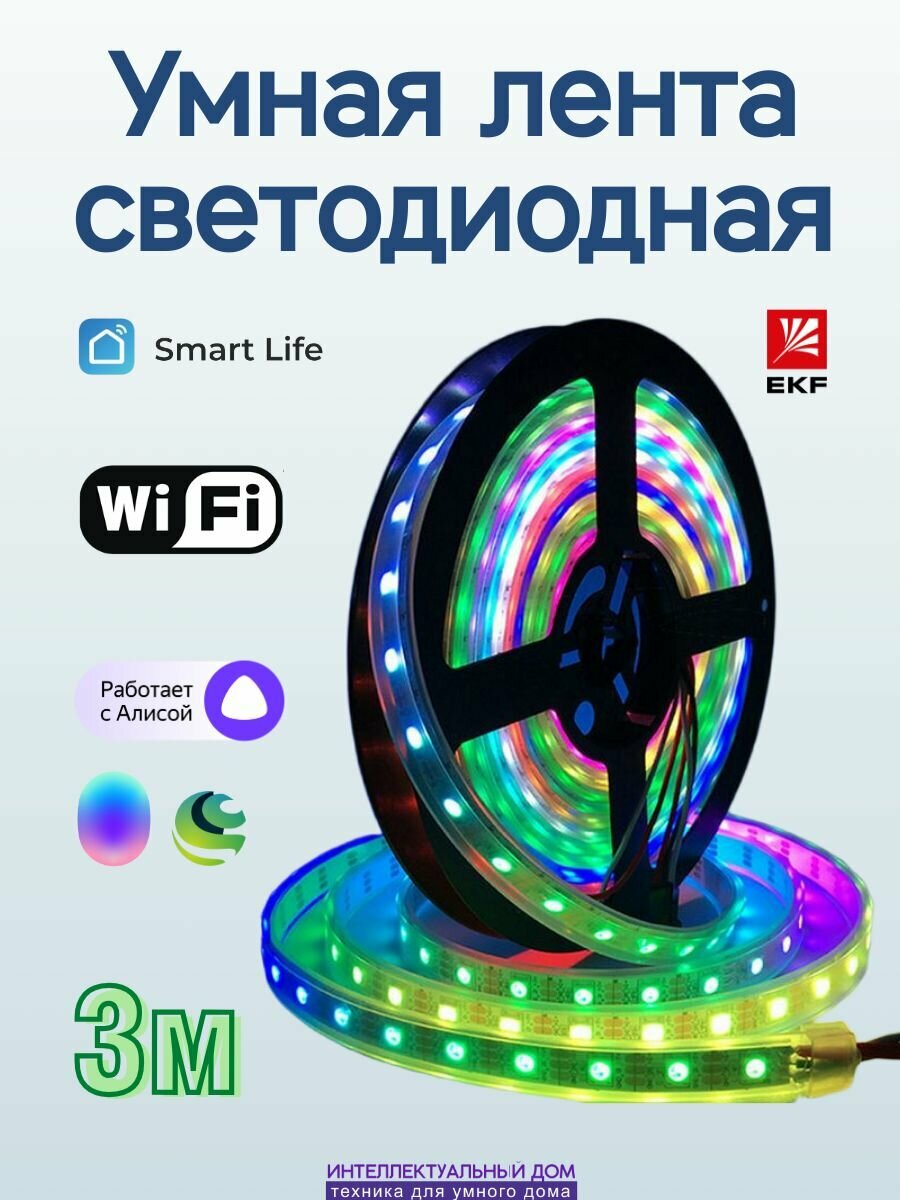 Умная WiFi светодиодная лента 18Вт RGBW 3м с Алиса и Маруся