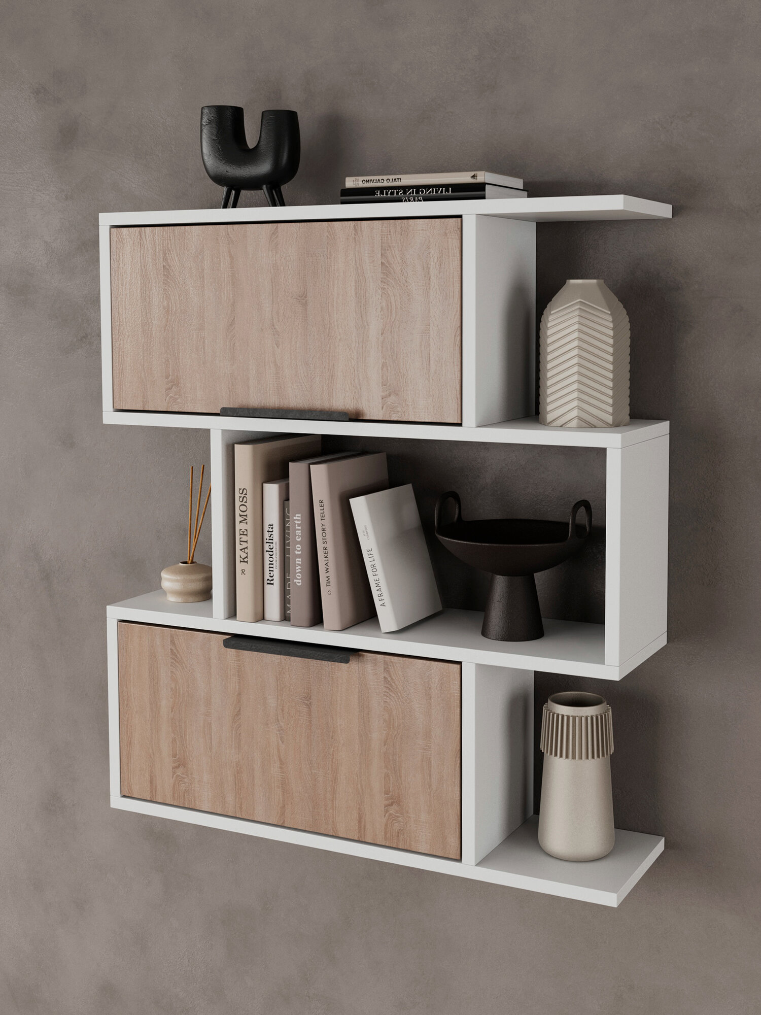 Настенная полка JUST HOUSE, с шкафчиком, 68x78.5x18 см, белая