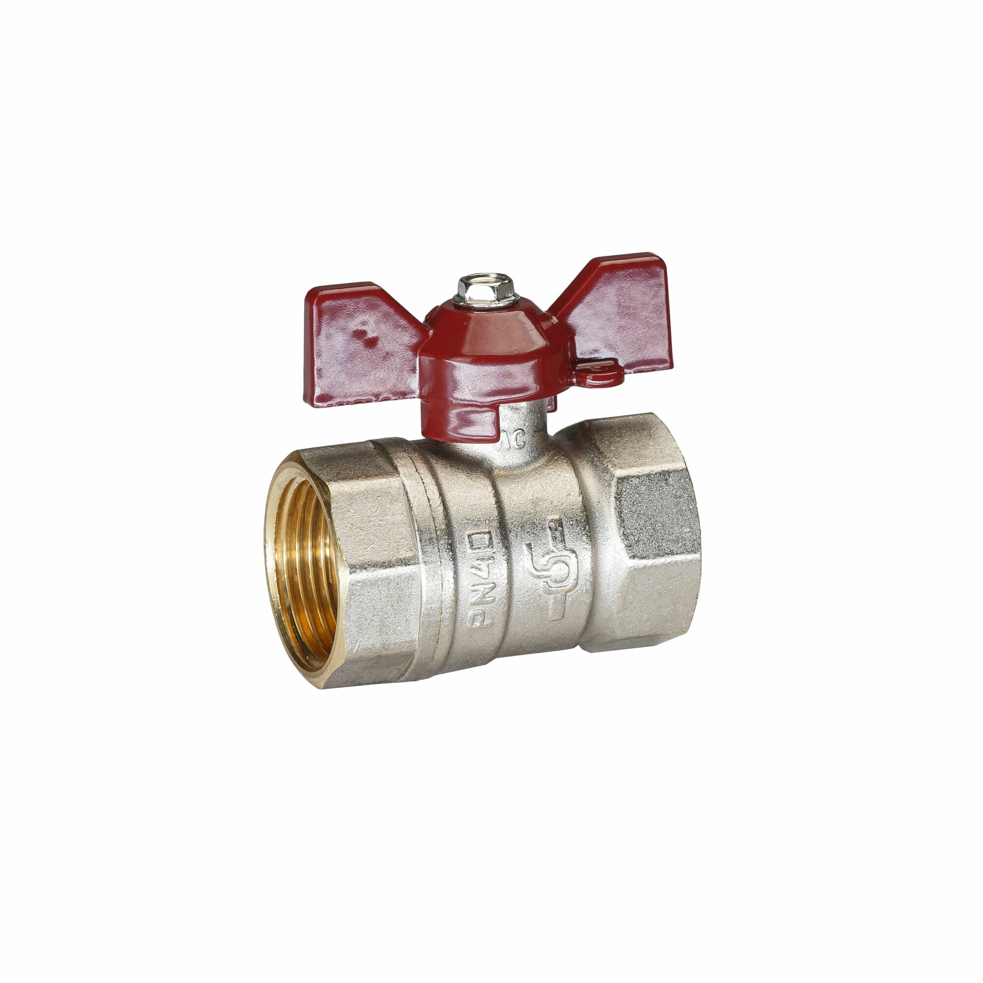Кран шаровой латунный никелированный Temper 1/2" (Ду15) PN40, вн/вн резьба, бабочка (Россия)