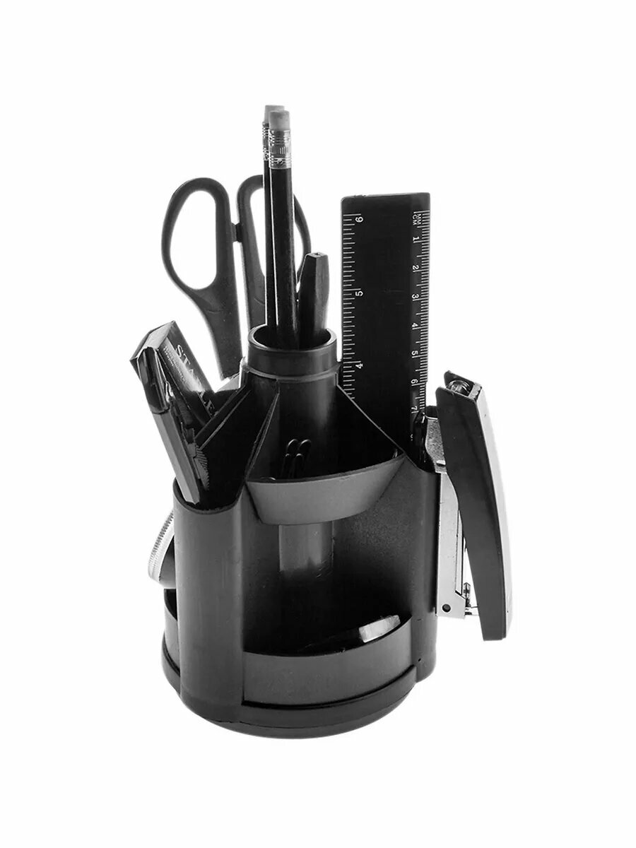 Настольный органайзер OfficeSpace "Минидеск", 11 предметов, вращающийся, черный