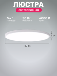 Люстра потолочная светодиодная на кухню Maple Lamp PL-3030-4000K-WHITE, белая, 30 Вт (5 кв м)