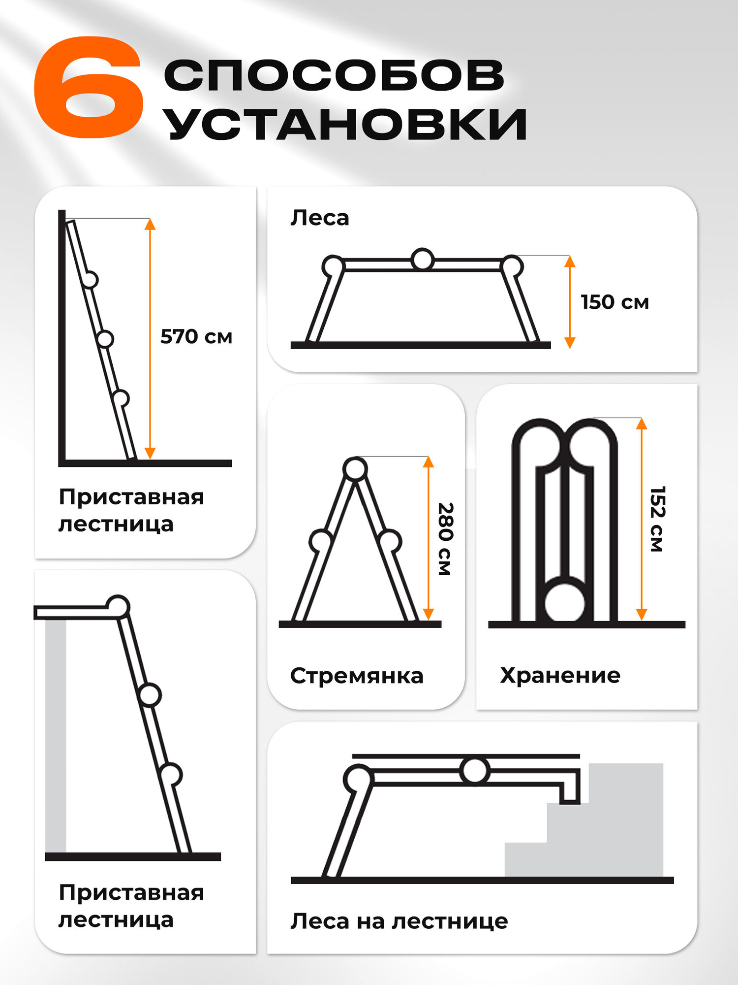 Лестница стремянка трансформер алюминиевая 570 см STARTUL (ST9732-05) — фото 1