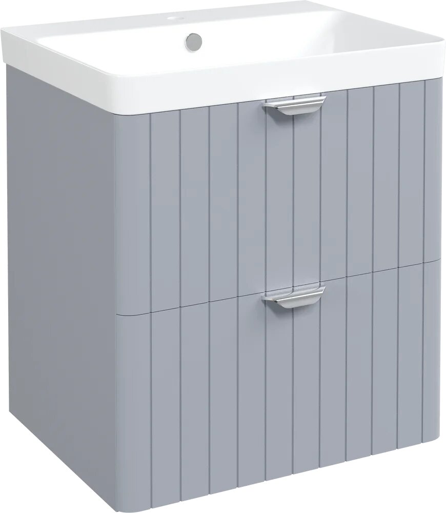 Тумба с раковиной STWORKI Ларвик 60 подвесная, 60, 5 см, из МДФ, серая, из фаянса, с ящиками, прямоугольная, в современном стиле