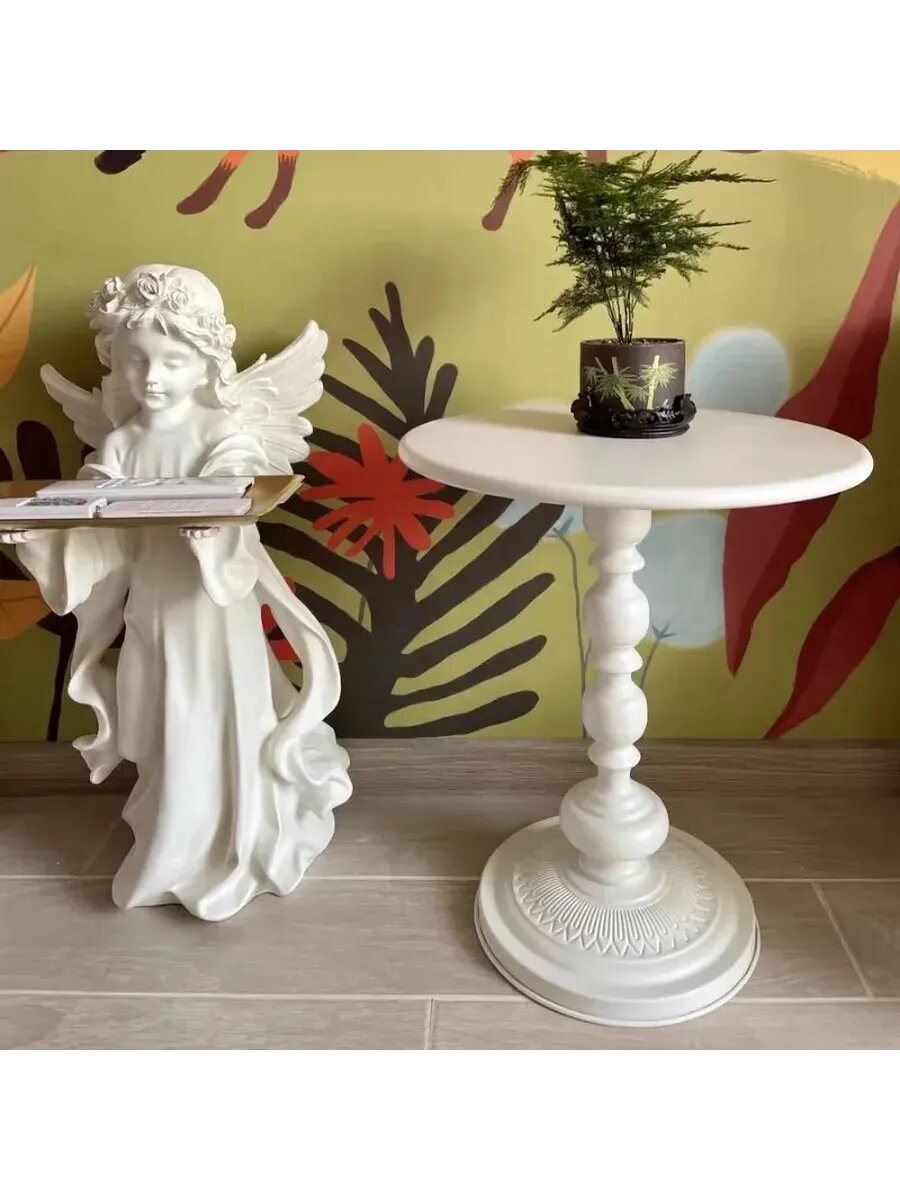 Журнальный столик сова на балконе, винтажный дизайн, круглый, белый, металлический, сборка — фото 1