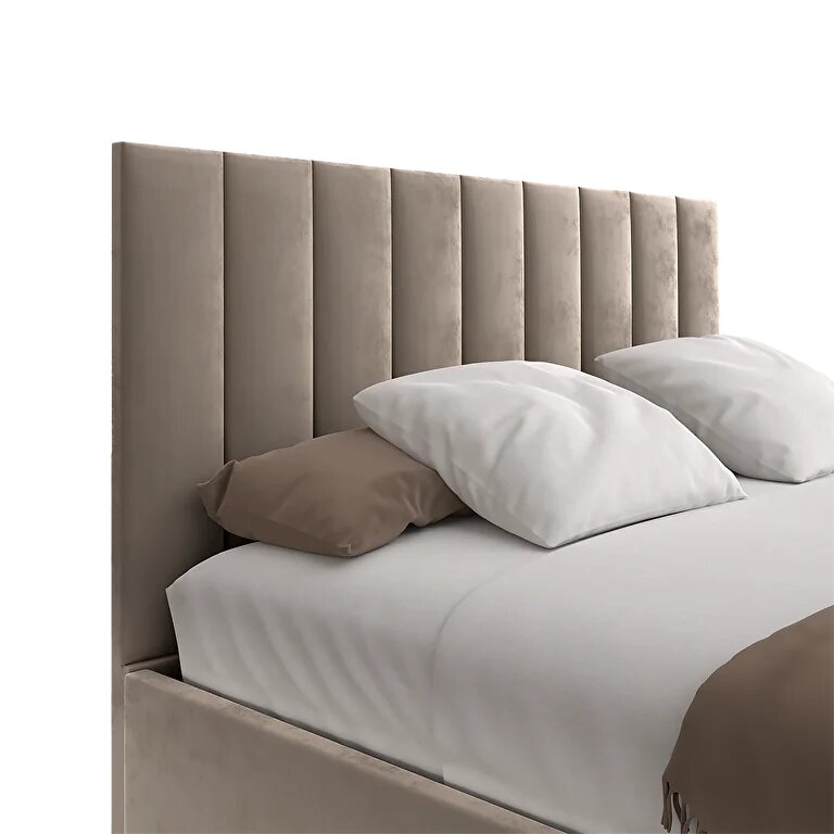 Кровать 140х200 с мягкой обивкой из велюра и подъемным механизмом с ножками с изголовьем 112 см, цвет серо-коричневый — фото 1