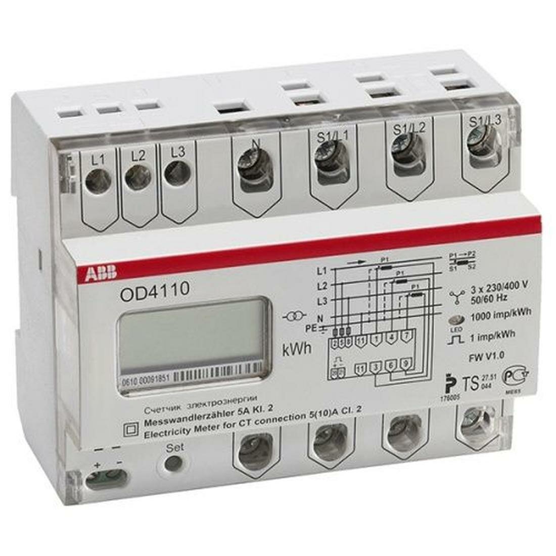 Счетчик ABB OD 4110 2CMA131035R1000 трехфазный однотарифный ЖКИ 105x85x65 мм