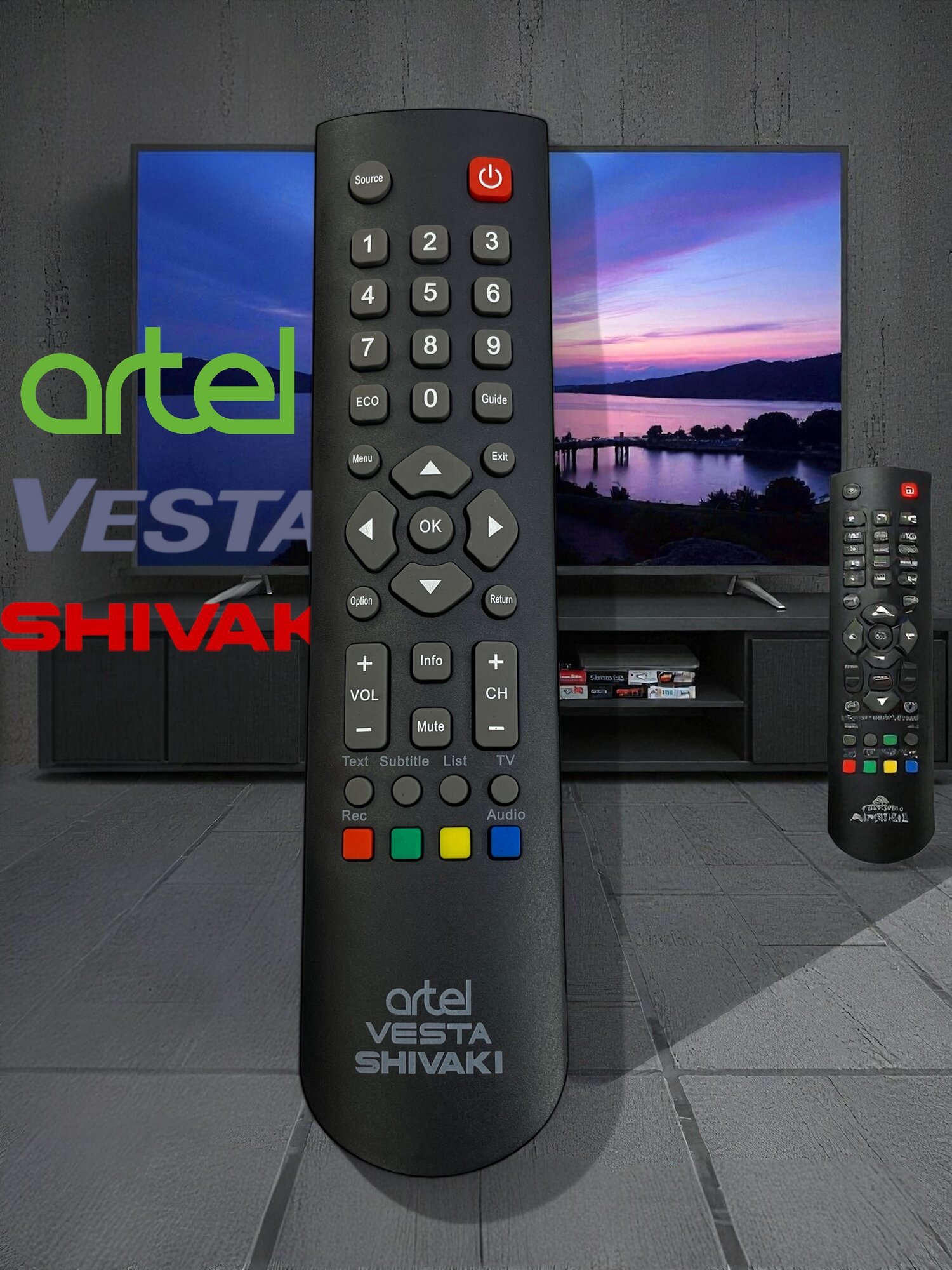 Универсальный пульт, для телевизоров Artel/Shivaki/Vesta, ИК, АБС-пластик, черный