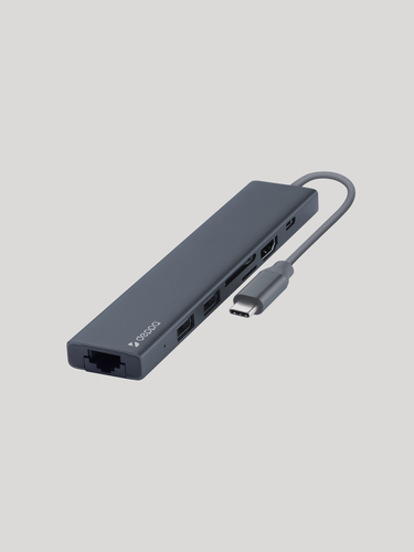 Изображение товара USB Type-C хаб 7-в-1, HDMI, Power Delivery, 2xUSB 3.0, RJ45, microSD/SD, графит, Deppa 73127