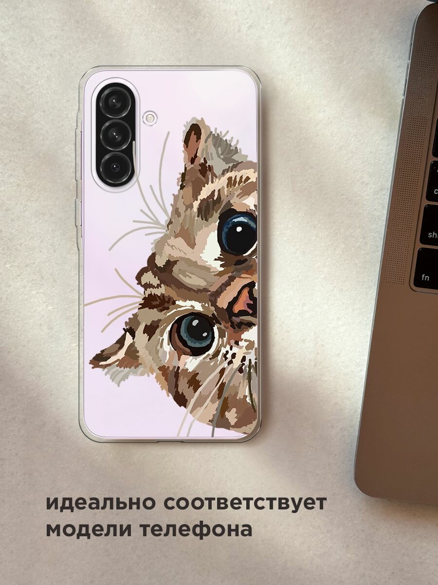 Чехол на Samsung Galaxy A56 5G / Самсунг Галакси А56 5G с принтом "Любопытный кот", прозрачный — фото 1