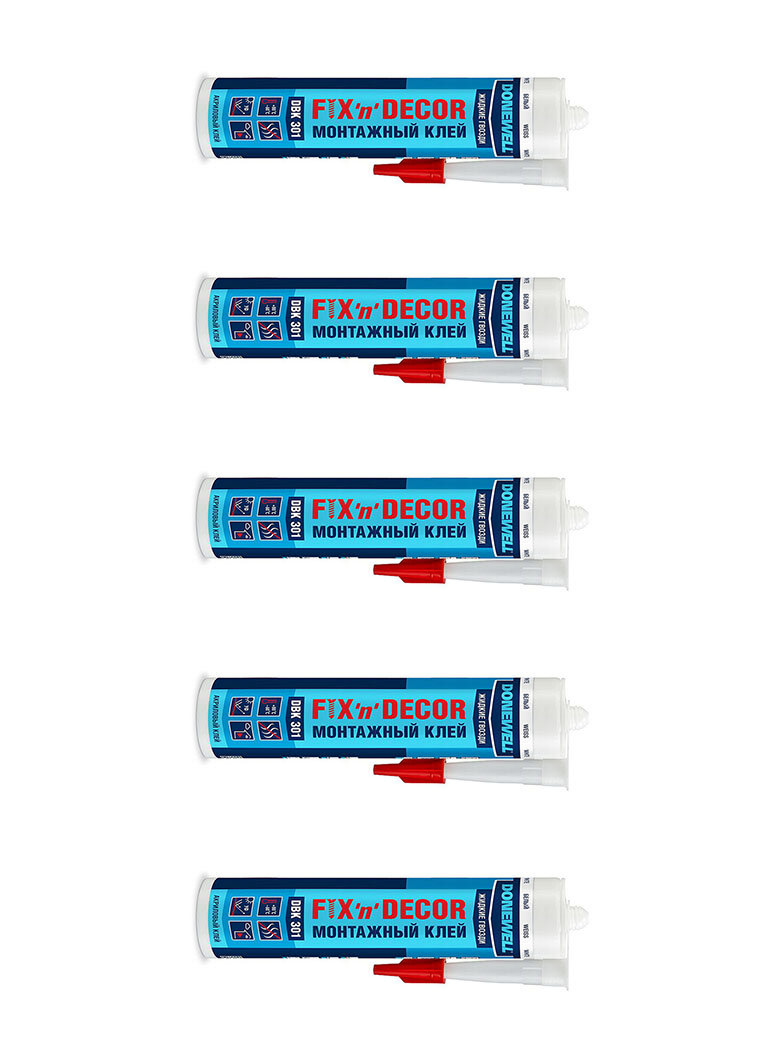 Клей монтажный акриловый FIX-N-DECOR белый 260 мл туба (5 шт.)