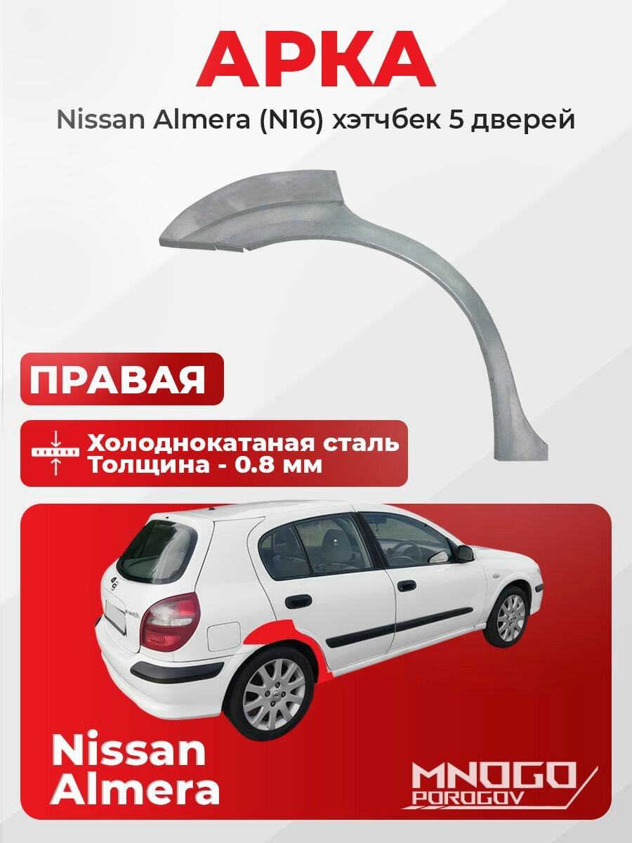 Задняя правая арка на Nissan Almera N16 2000-2006 хетчбэк 5 дверей холоднокатаная сталь, толщина 0,8 мм (Альмера 2), . кузовной ремонт.