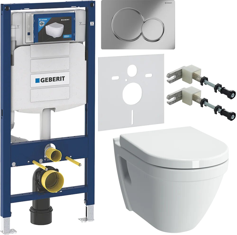 Комплект Унитаз подвесной VitrA S50 / Крышка с микролифтом петли хром / Инсталляция Geberit Duofix UP 320 111.300.00.5 Кнопка Sigma хром Крепления к стене