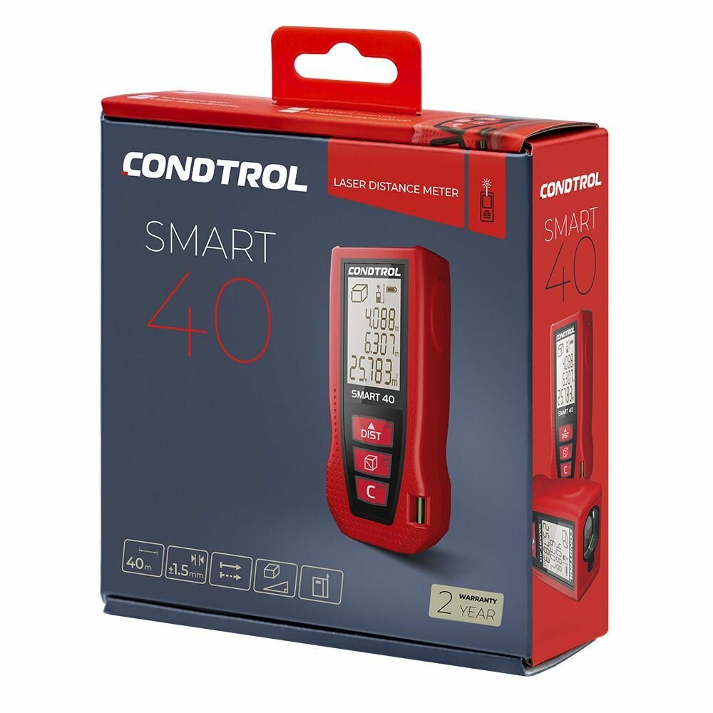 Лазерный дальномер Condtrol Smart 40, ударопрочный, до 40м, точность ±1.5мм — фото 1