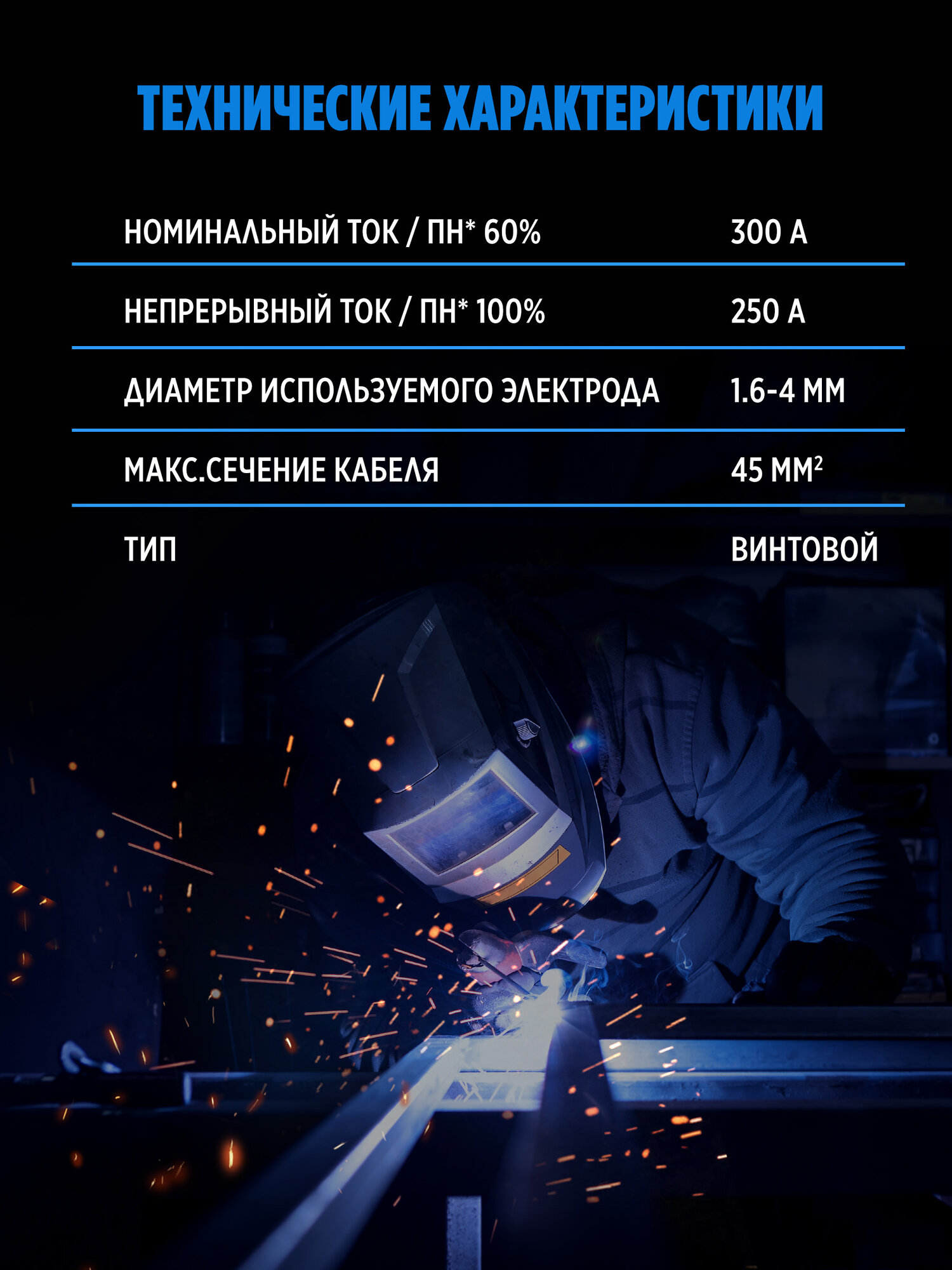 Электрододержатель Solaris H-300E винтовой, держак для электродов, номинальный ток 250 А, максимальный 300 А — фото 1