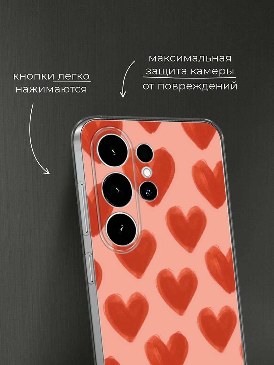 Чехол на Samsung S26 Ultra / Самсунг S26 Ультра с принтом Алые сердца паттерн — фото 1