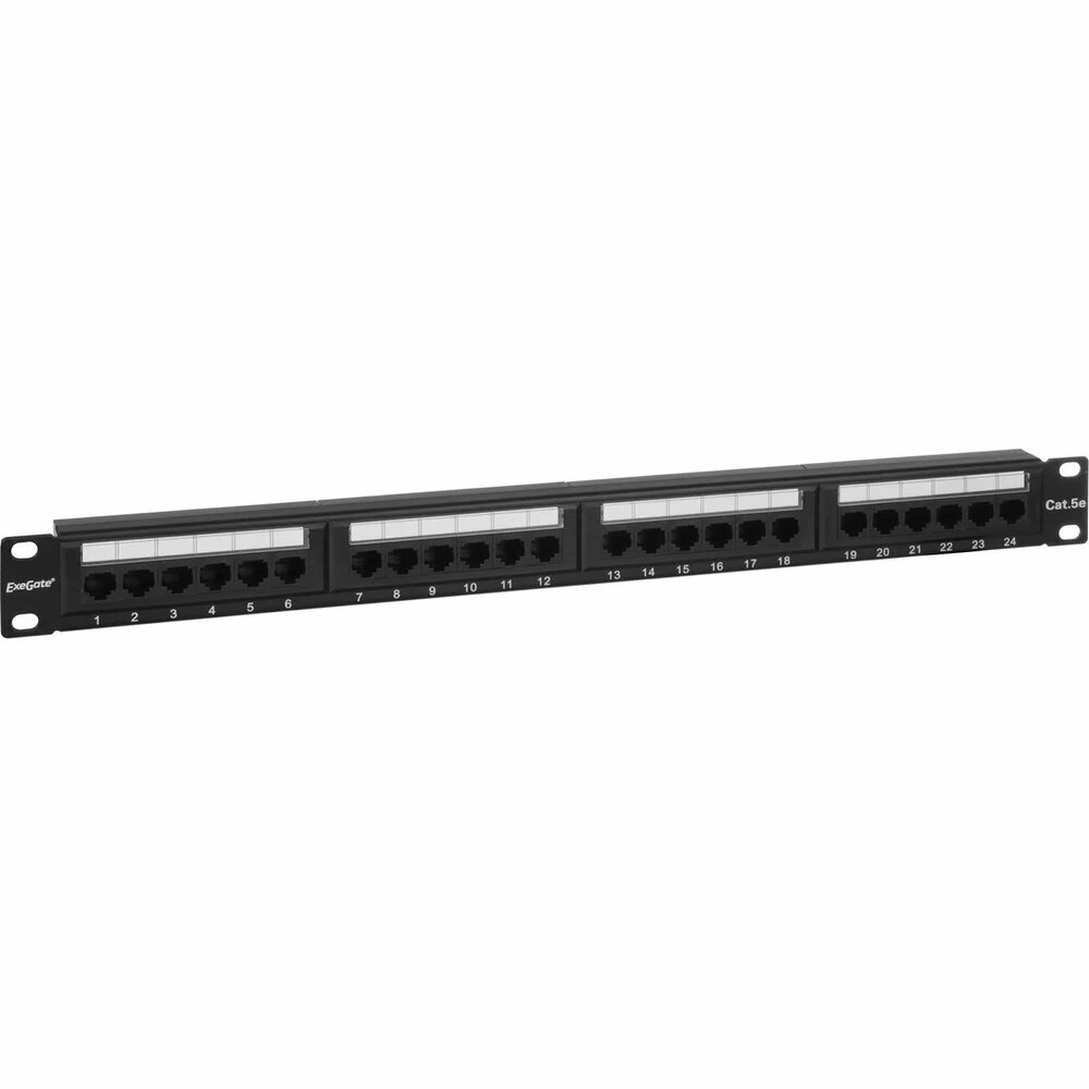 ExeGate патч-панель EPP3-19-24-8P8C-C5e-110D 24 порта Cat5e, 1U, двойной IDC, RoHS, черная — фото 1