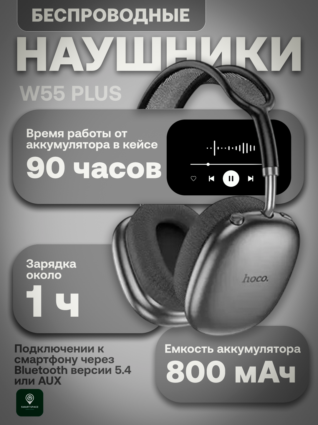 Наушники беспроводные HOCO W55 Plus ANC, Bluetooth TWS, с микрофоном и зарядным кейсом