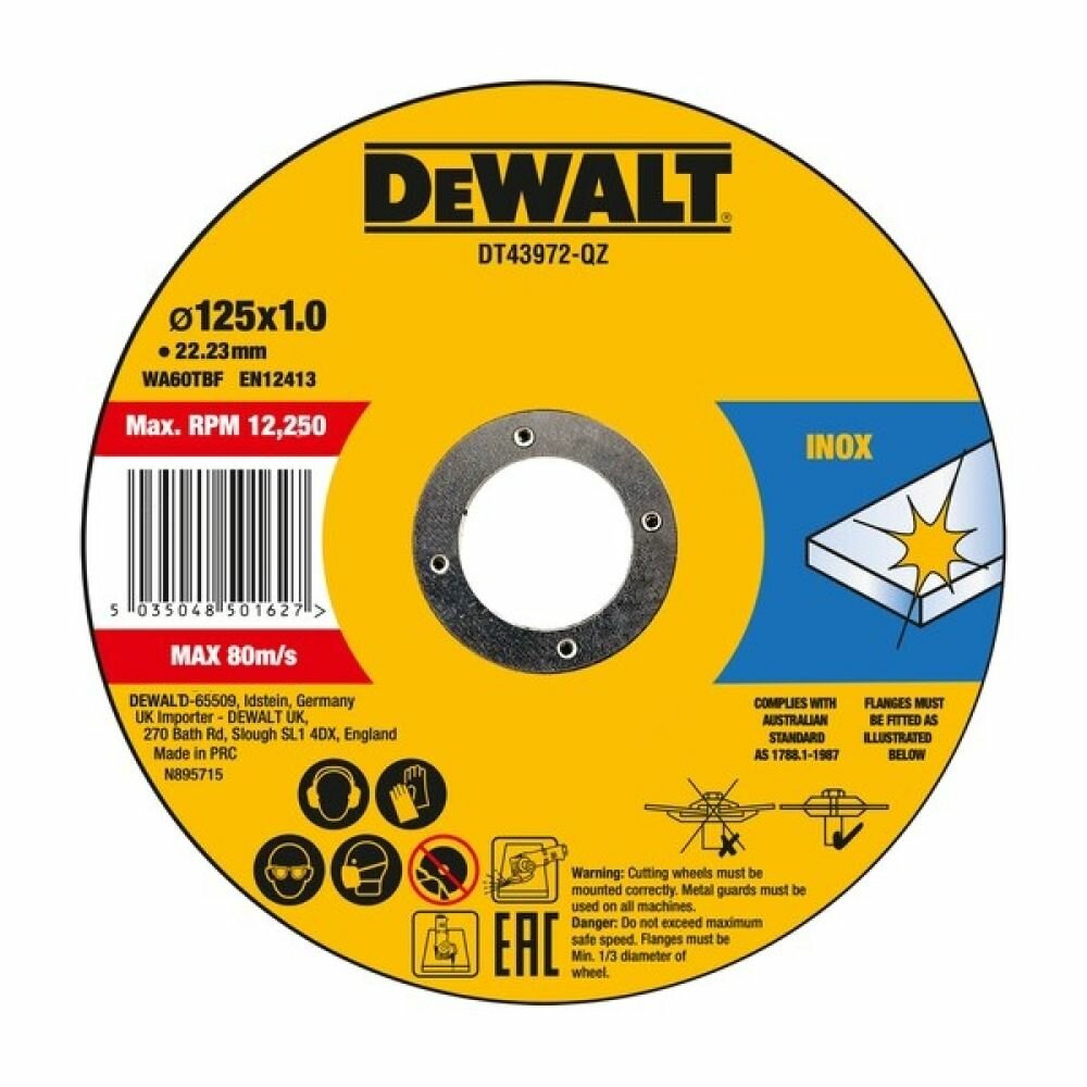 Диск отрезной по металлу DeWALT 125х22.2х1мм 10шт. DT43972-QZ