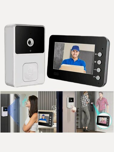 Изображение товара Беспроводной видеодомофон 4.3 дюйма без трубки: цветной экран, запись на карту памяти, питание от аккумулятора.