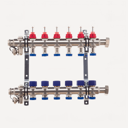 Изображение товара Коллекторная группа c расходомером 1"х 6 отводов TST, нержавеющая сталь
