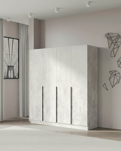 Изображение товара Шкаф для одежды распашной четырехдверный без ящиков, НордМебель, Дуглас бетон 160х200х54