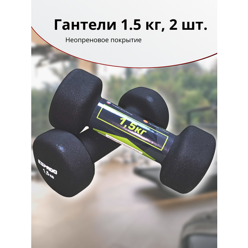 Гантели,2 шт. каждая по 1.5 кг, гексагональные, неопреновое покрытие, чёрные.