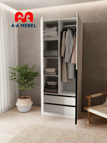 Изображение товара Шкаф A-A MEBEL МаХ 2 двери распашной для одежды с ящиками, штангой и полками 80х48х204 см белый
