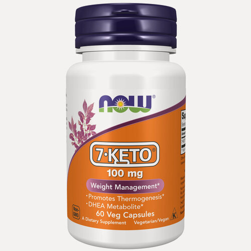 Изображение товара NOW, 7-Keto, Жиросжигатель для мужчин и женщин, для похудения, контроля аппетита, 7-Кето 100 мг, 60 капсул