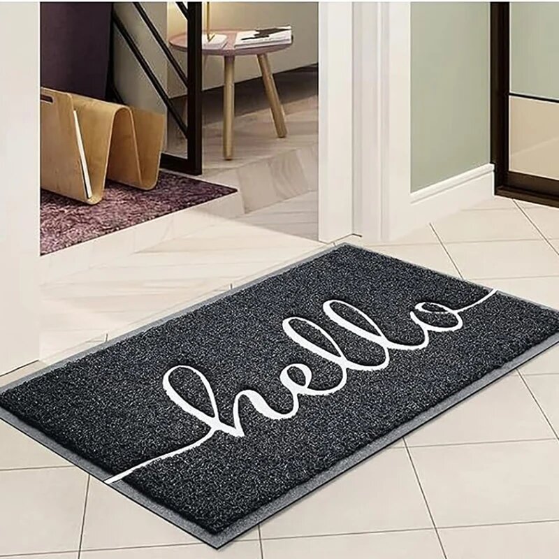 Противоскользящий придверный коврик Hello Door Mats 45 x 75 cm, Black Hello
