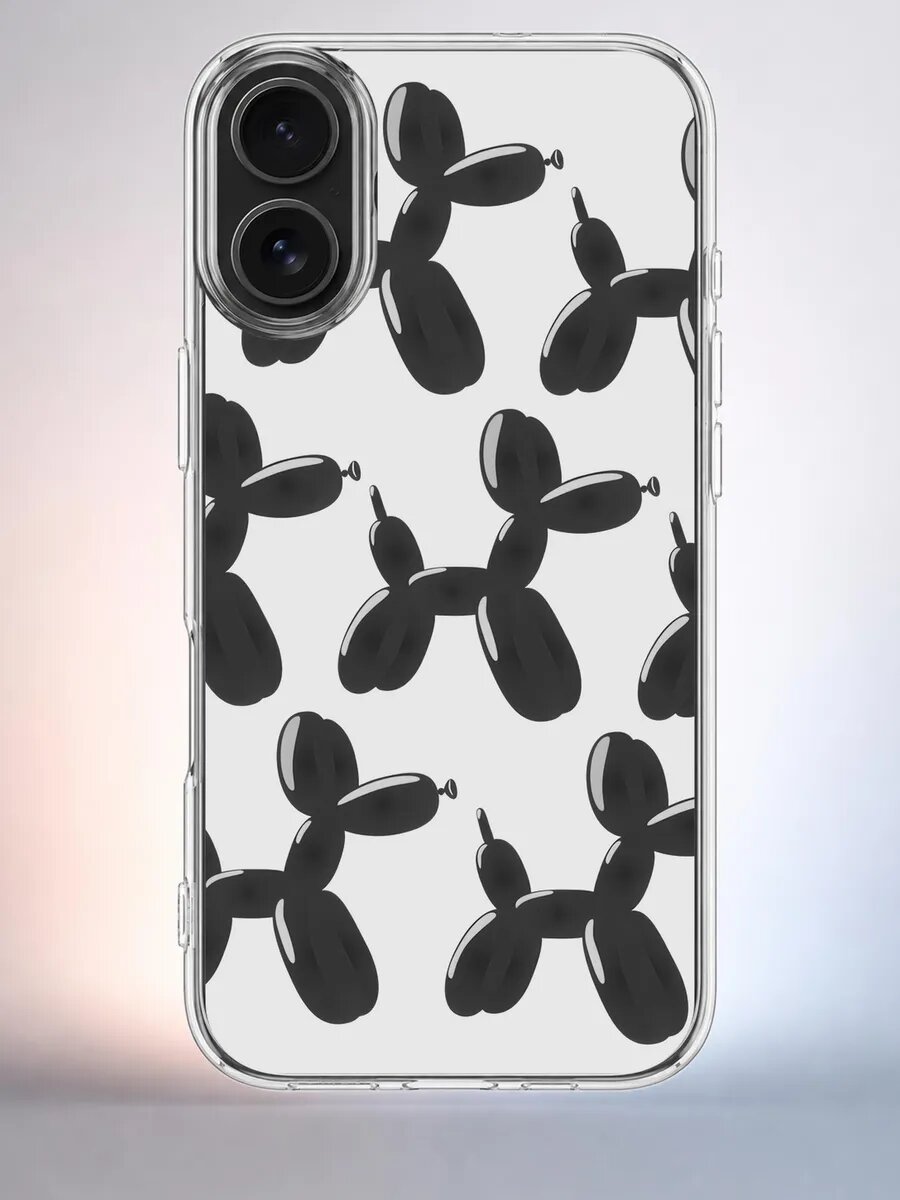 Чехол iPhone 16 шарики-собачки силиконовый прозрачный